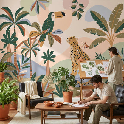 Tropical Jungle Wallpaper Toucan Leopard Wall Mural