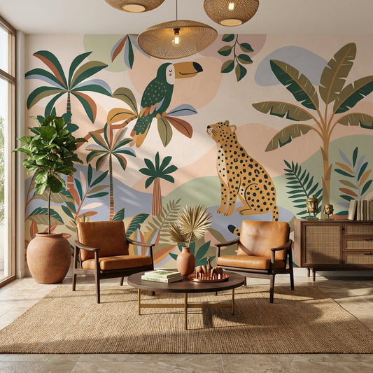 Tropical Jungle Wallpaper Toucan Leopard Wall Mural