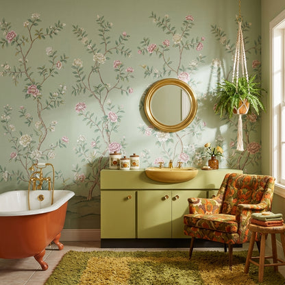 Floral Wallpaper Vintage Green Wall Mural