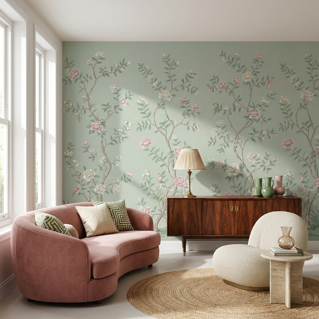 Floral Wallpaper Vintage Green Wall Mural
