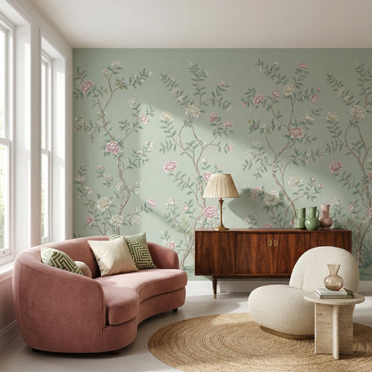 Floral Wallpaper Vintage Green Wall Mural