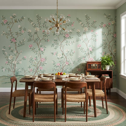 Floral Wallpaper Vintage Green Wall Mural