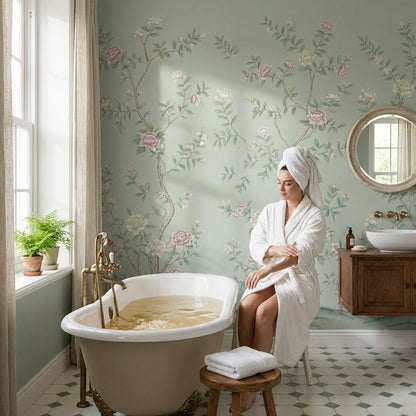 Floral Wallpaper Vintage Green Wall Mural