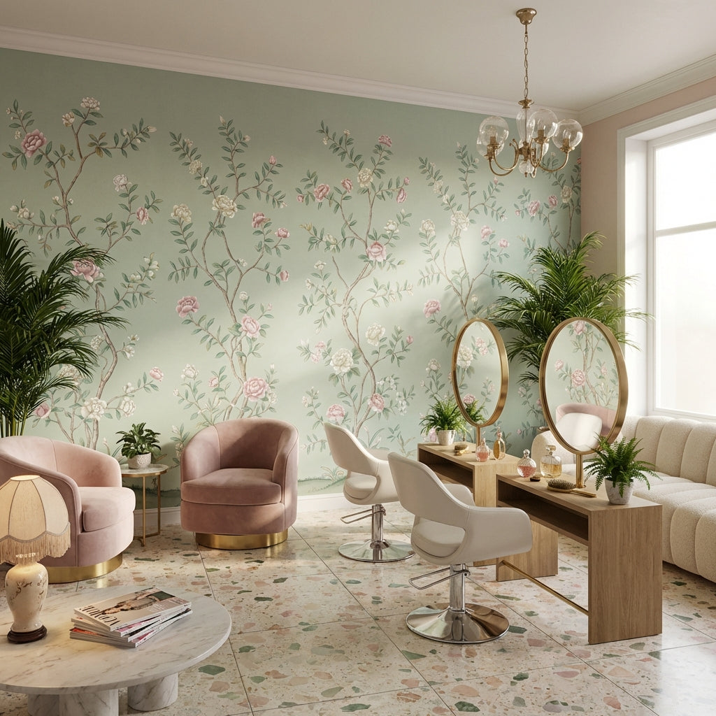 Floral Wallpaper Vintage Green Wall Mural