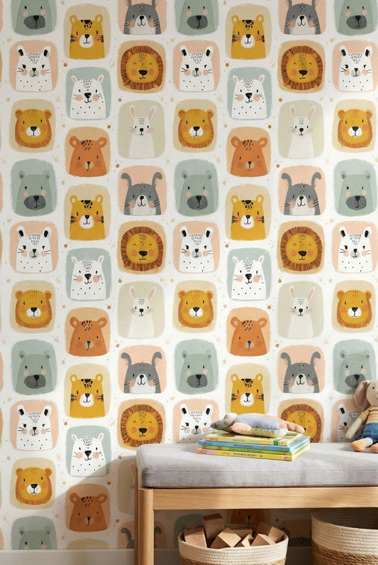 Animals Wallpaper Cartoon Playful Removable Wall Decor