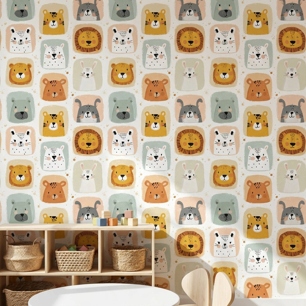 Animals Wallpaper Cartoon Playful Removable Wall Decor
