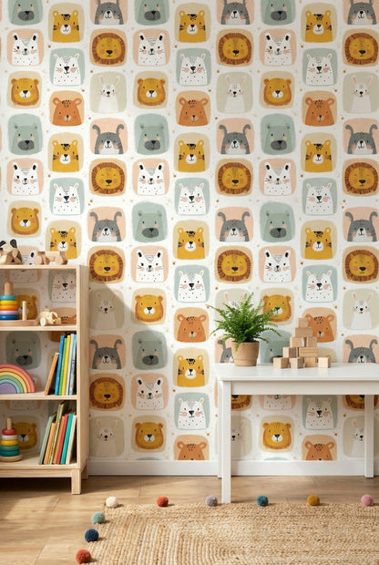 Animals Wallpaper Cartoon Playful Removable Wall Decor