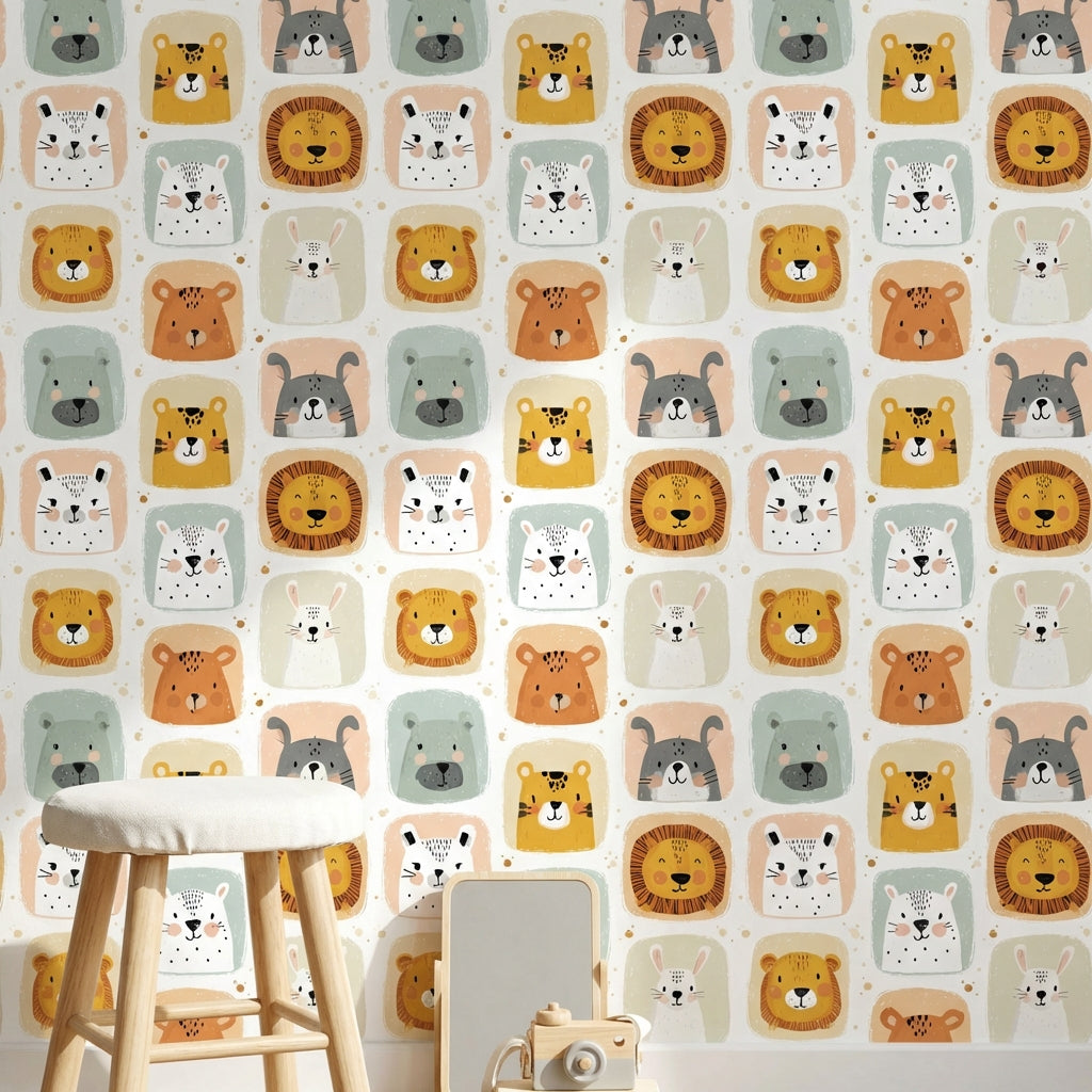 Animals Wallpaper Cartoon Playful Removable Wall Decor
