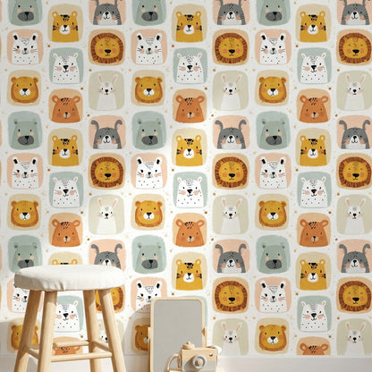 Animals Wallpaper Cartoon Playful Removable Wall Decor