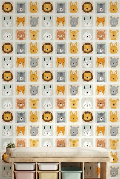 Cartoon Animals Wallpaper Playful Removable Pastel Wall Art