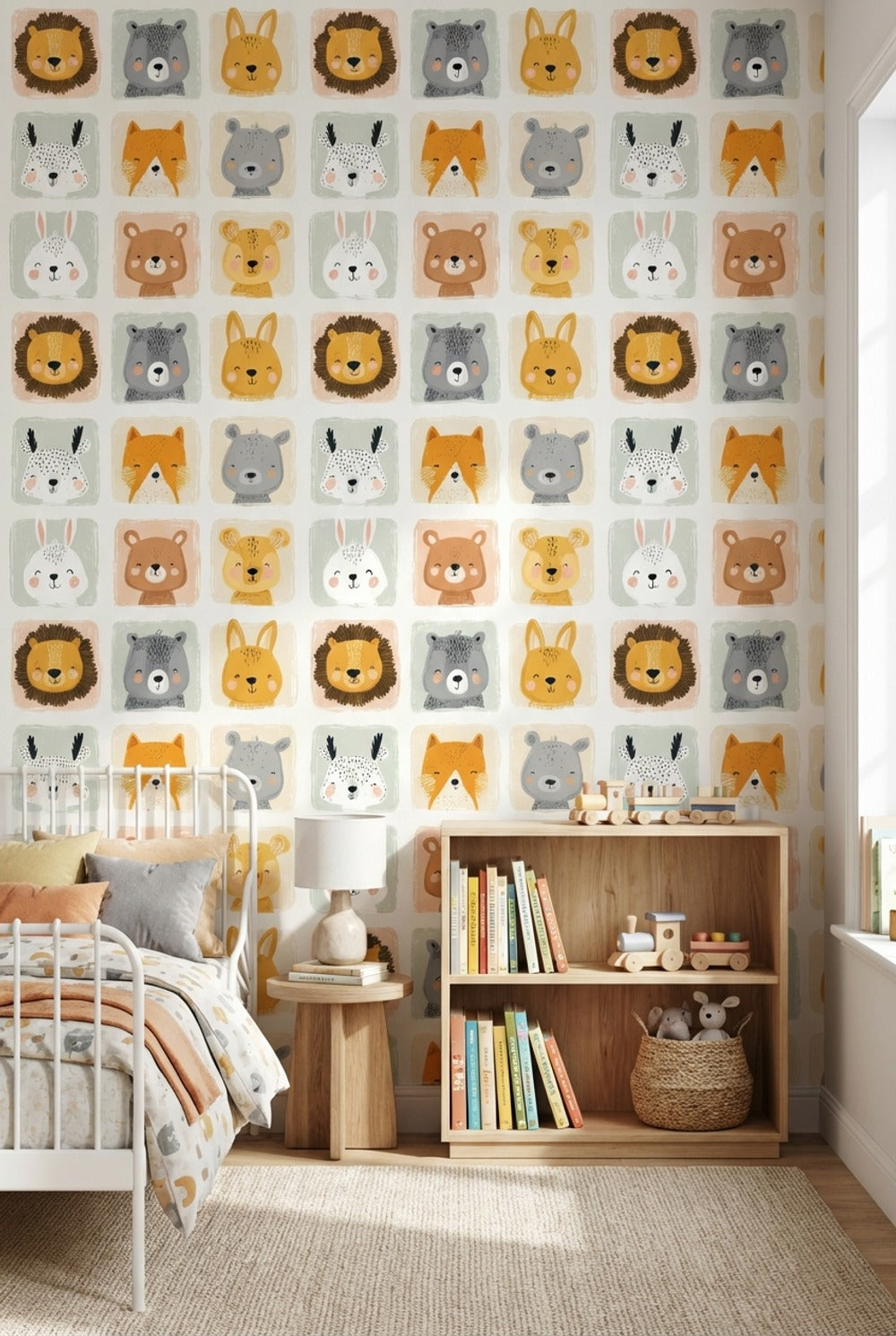 Cartoon Animals Wallpaper Playful Removable Pastel Wall Art