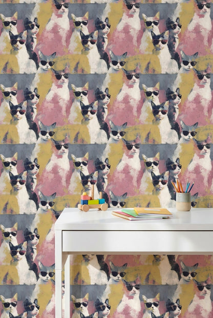 Cats Wallpaper Sunglasses Whimsical Mural