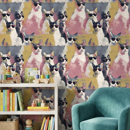 Cats Wallpaper Sunglasses Whimsical Mural