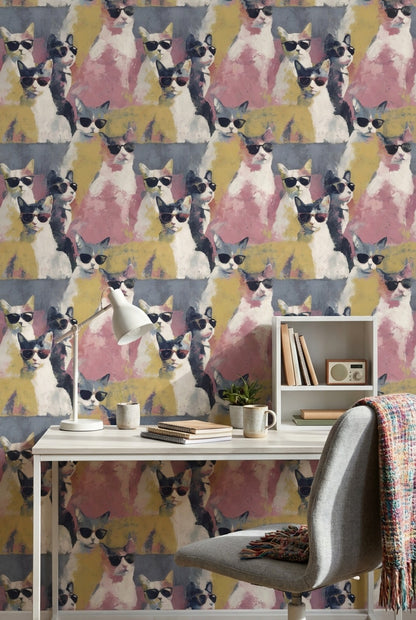 Cats Wallpaper Sunglasses Whimsical Mural