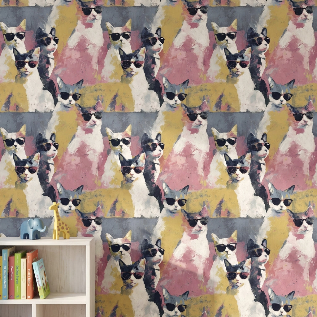 Cats Wallpaper Sunglasses Whimsical Mural