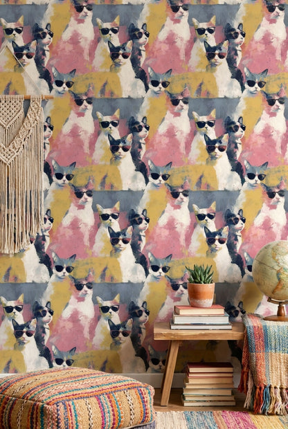 Cats Wallpaper Sunglasses Whimsical Mural