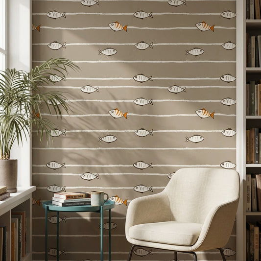 Fish Wallpaper Striped Contemporary Decorative Mural