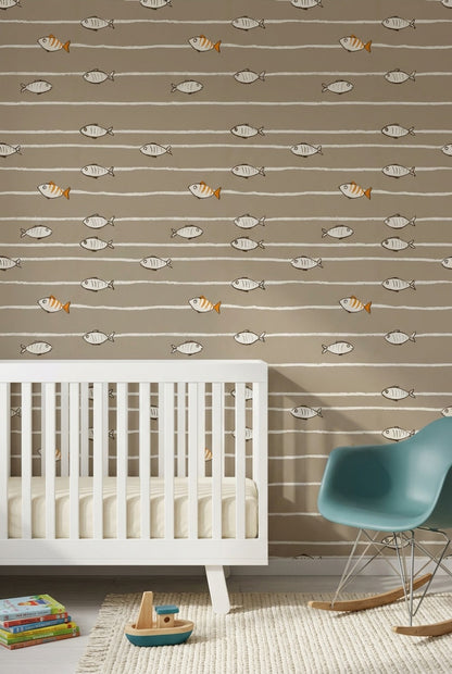 Fish Wallpaper Striped Contemporary Decorative Mural