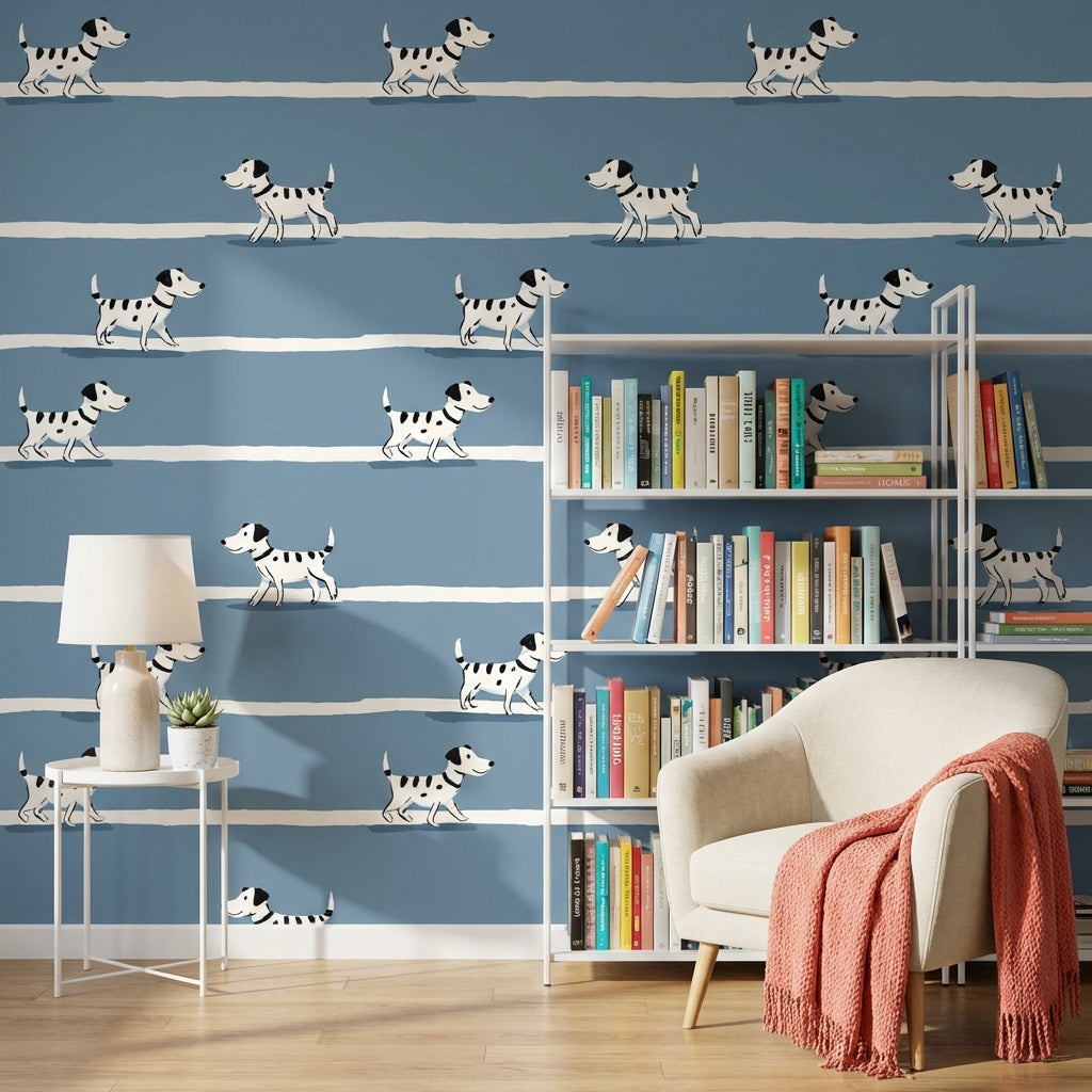 Dogs Wallpaper Striped Cartoon Removable Wall Decor