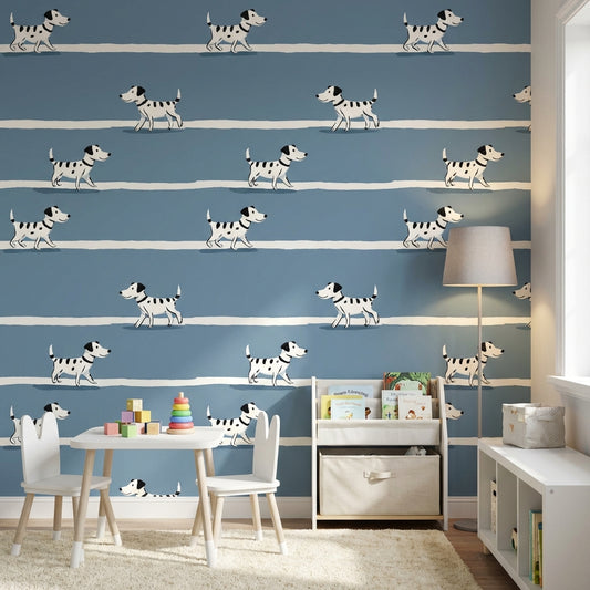 Dogs Wallpaper Striped Cartoon Removable Wall Decor