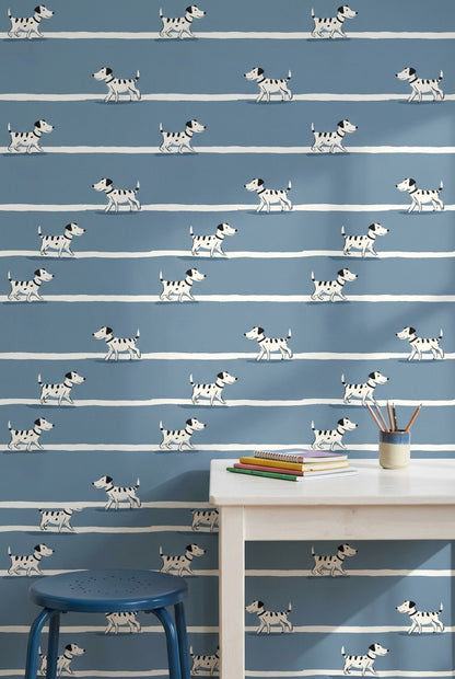 Dogs Wallpaper Striped Cartoon Removable Wall Decor
