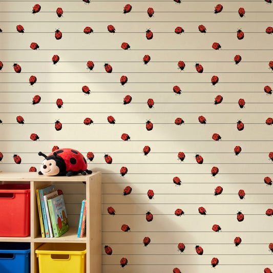 Ladybugs Wallpaper Striped Modern Wall Art