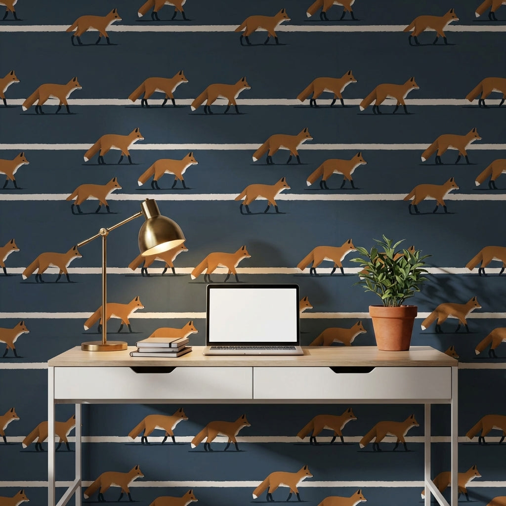 Fox Pattern Wallpaper Animal Print Removable Modern Wall Art