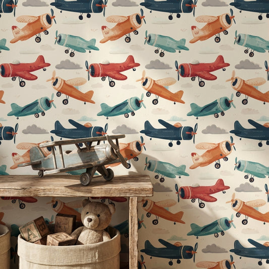 Airplanes Wallpaper Vintage Playful Decorative Mural