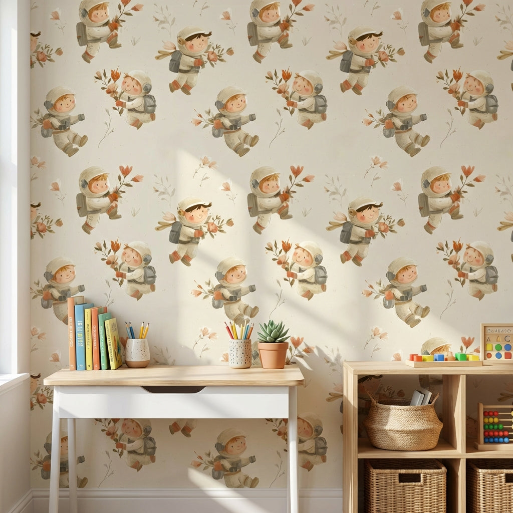 Astronaut Wallpaper Children Whimsical Wall Decor