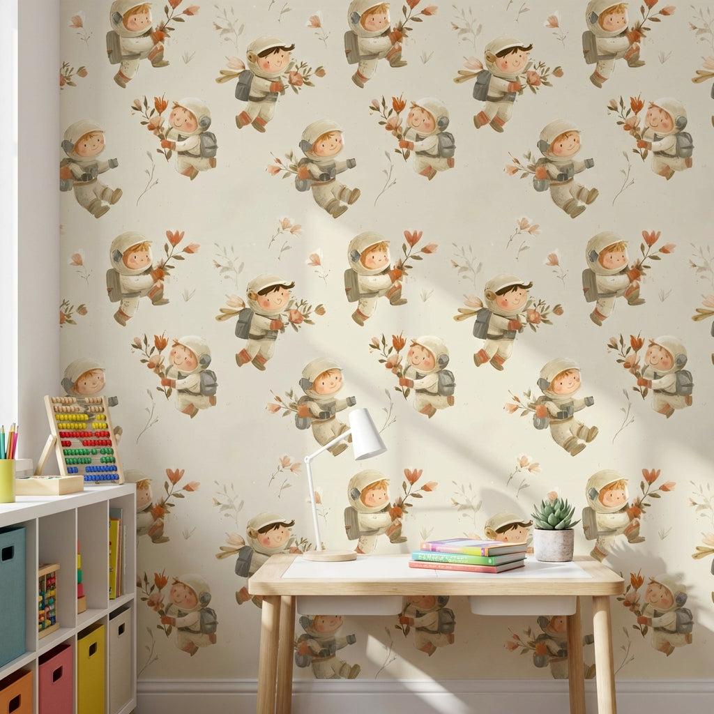 Astronaut Wallpaper Children Whimsical Wall Decor