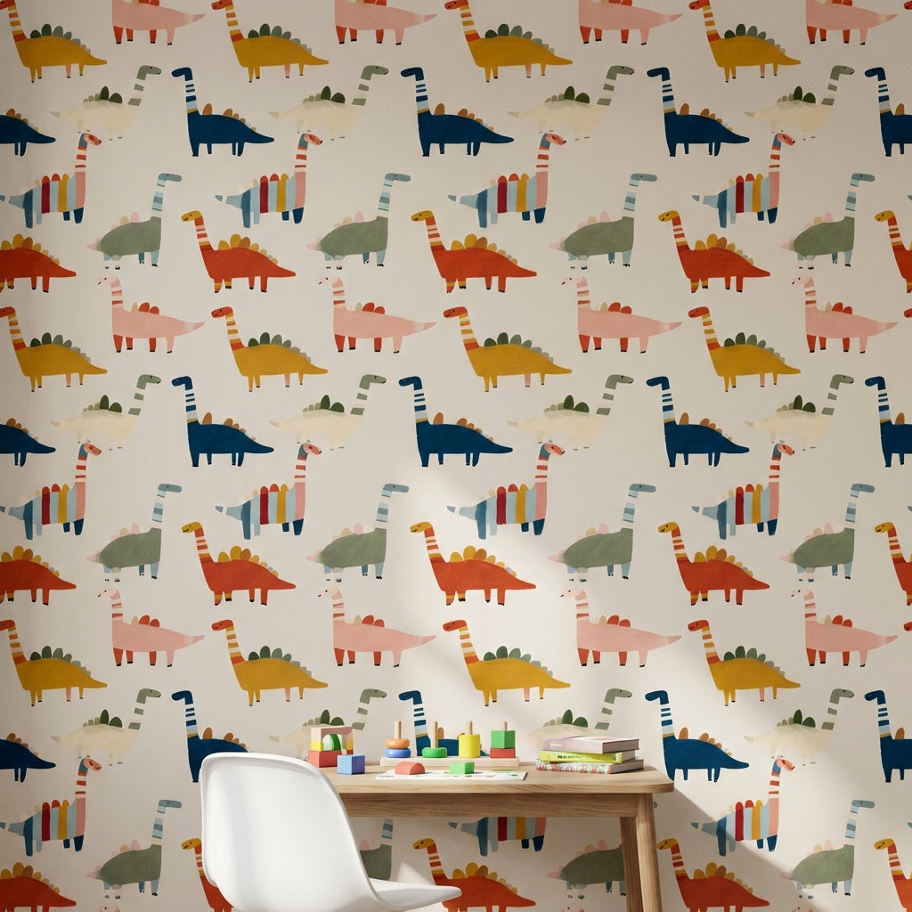 Dinosaurs Wallpaper Cartoon Whimsical Wall Decor