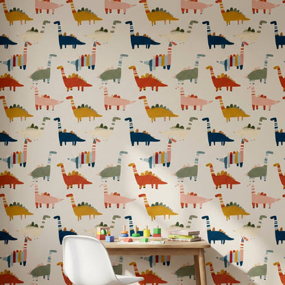 Dinosaurs Wallpaper Cartoon Whimsical Wall Decor