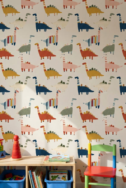 Dinosaurs Wallpaper Cartoon Whimsical Wall Decor