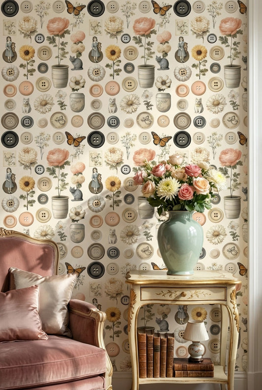 Vintage Floral Wallpaper Eclectic Butterfly Decorative Mural