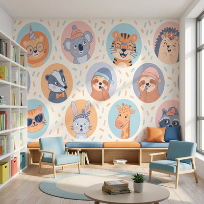 Cartoon Animals Wallpaper Playful Whimsical Wall Decor