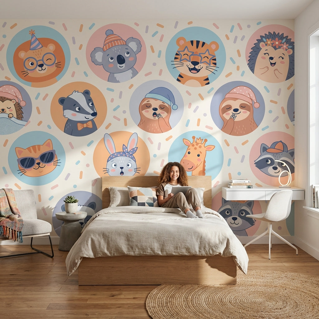Cartoon Animals Wallpaper Playful Whimsical Wall Decor