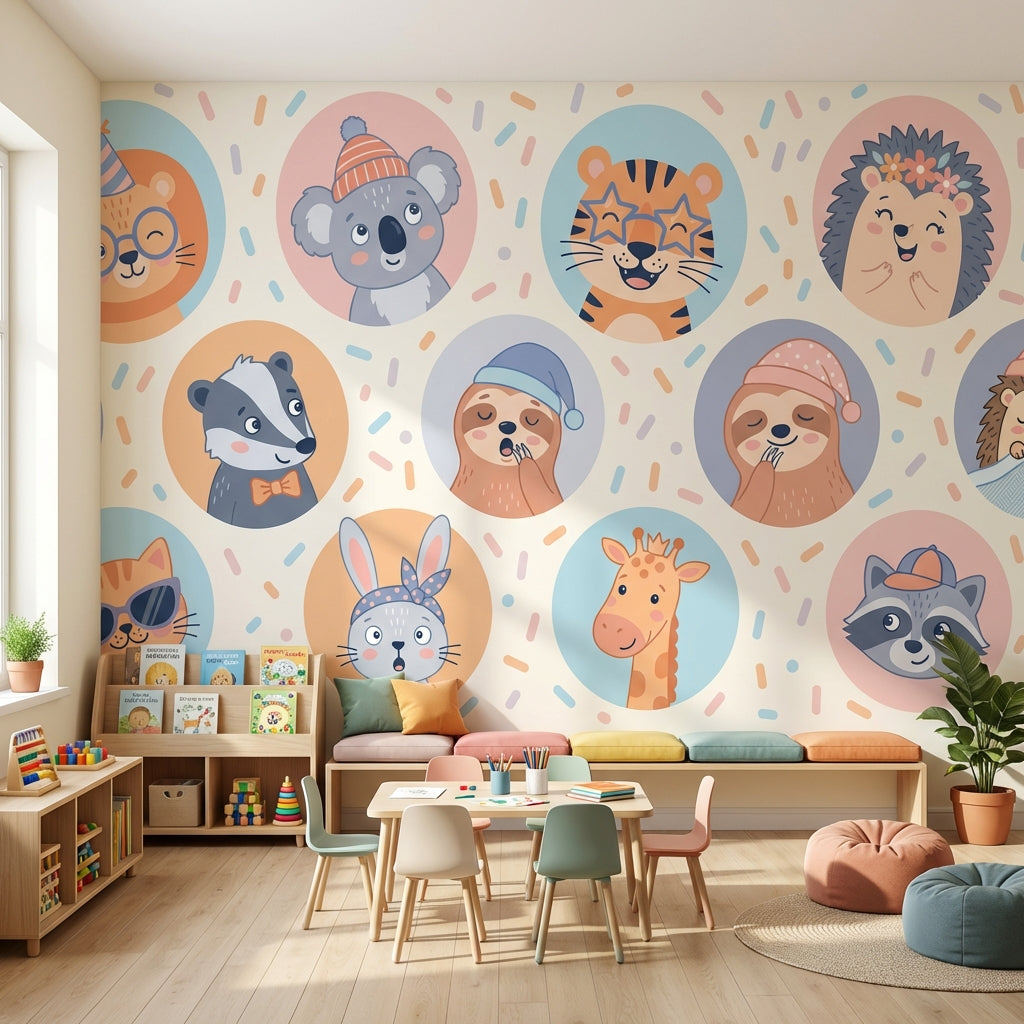 Cartoon Animals Wallpaper Playful Whimsical Wall Decor