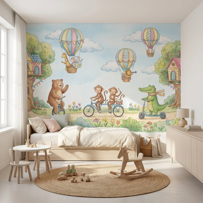 Whimsical Wallpaper Animals Treehouse Wall Mural