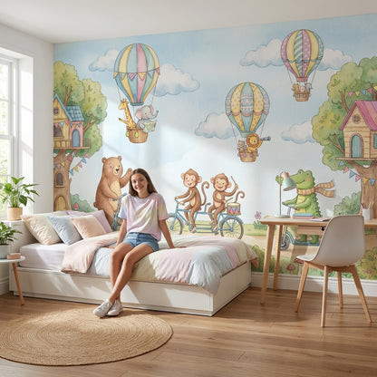 Whimsical Wallpaper Animals Treehouse Wall Mural