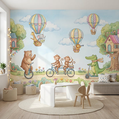 Whimsical Wallpaper Animals Treehouse Wall Mural