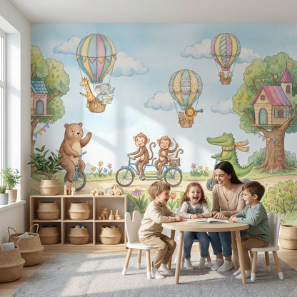 Whimsical Wallpaper Animals Treehouse Wall Mural