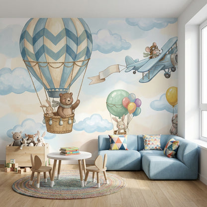 Hot Air Balloon Wallpaper Animal Kids Wall Mural