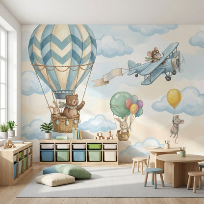 Hot Air Balloon Wallpaper Animal Kids Wall Mural