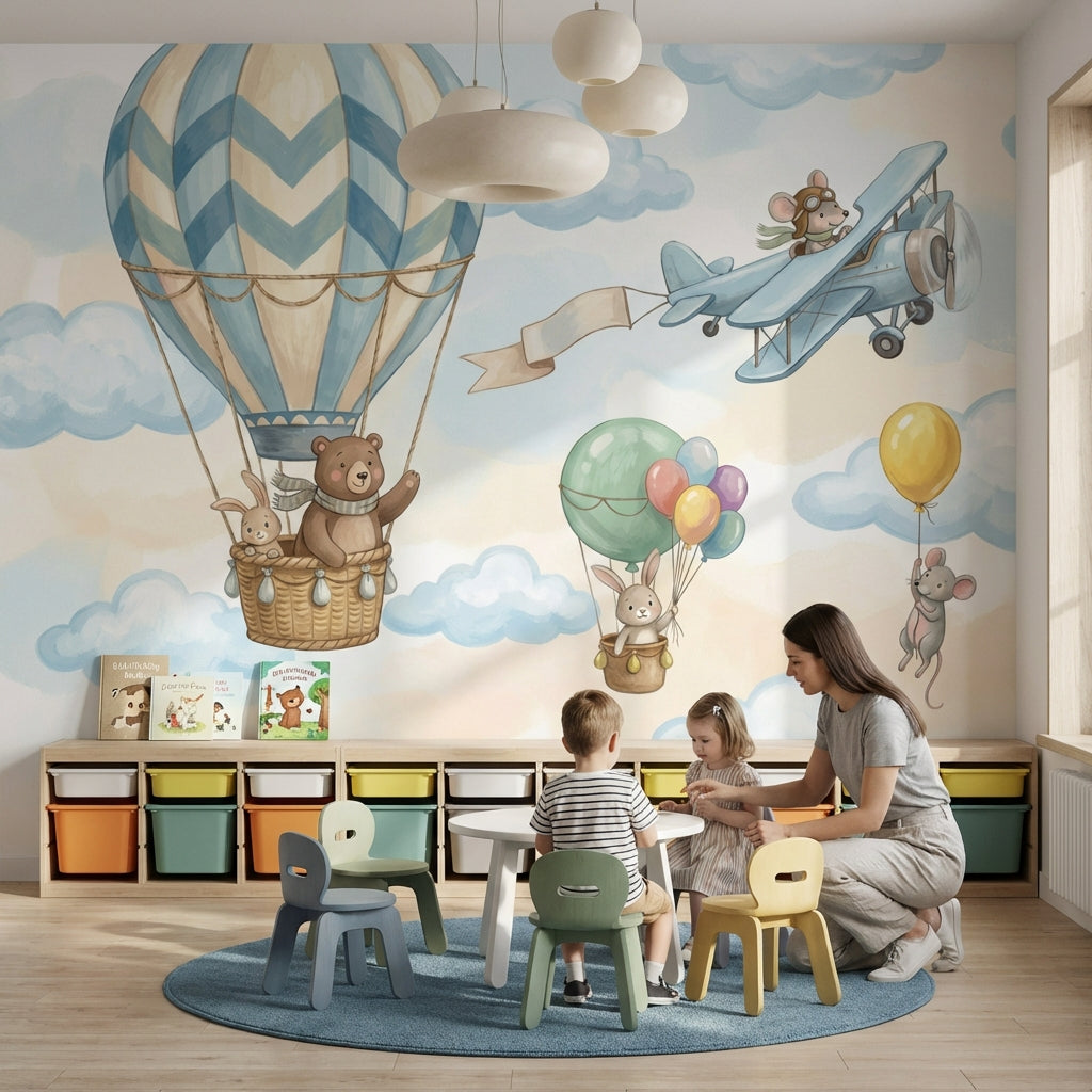 Hot Air Balloon Wallpaper Animal Kids Wall Mural