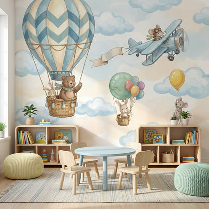 Hot Air Balloon Wallpaper Animal Kids Wall Mural