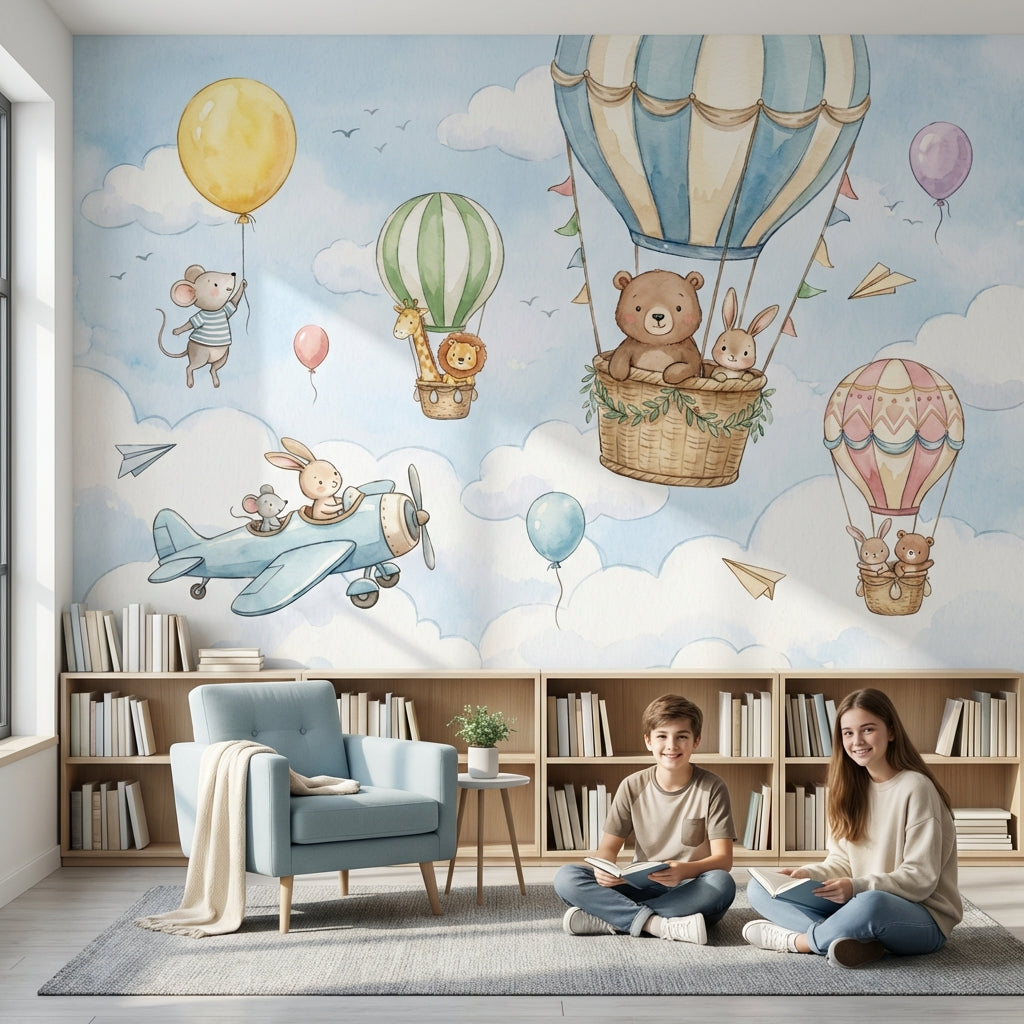 Whimsical Wallpaper Animals Bright Removable Wall Decor