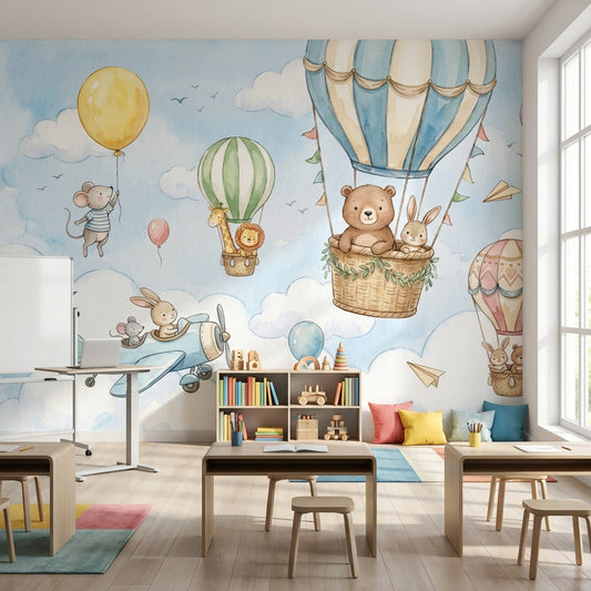 Whimsical Wallpaper Animals Bright Removable Wall Decor