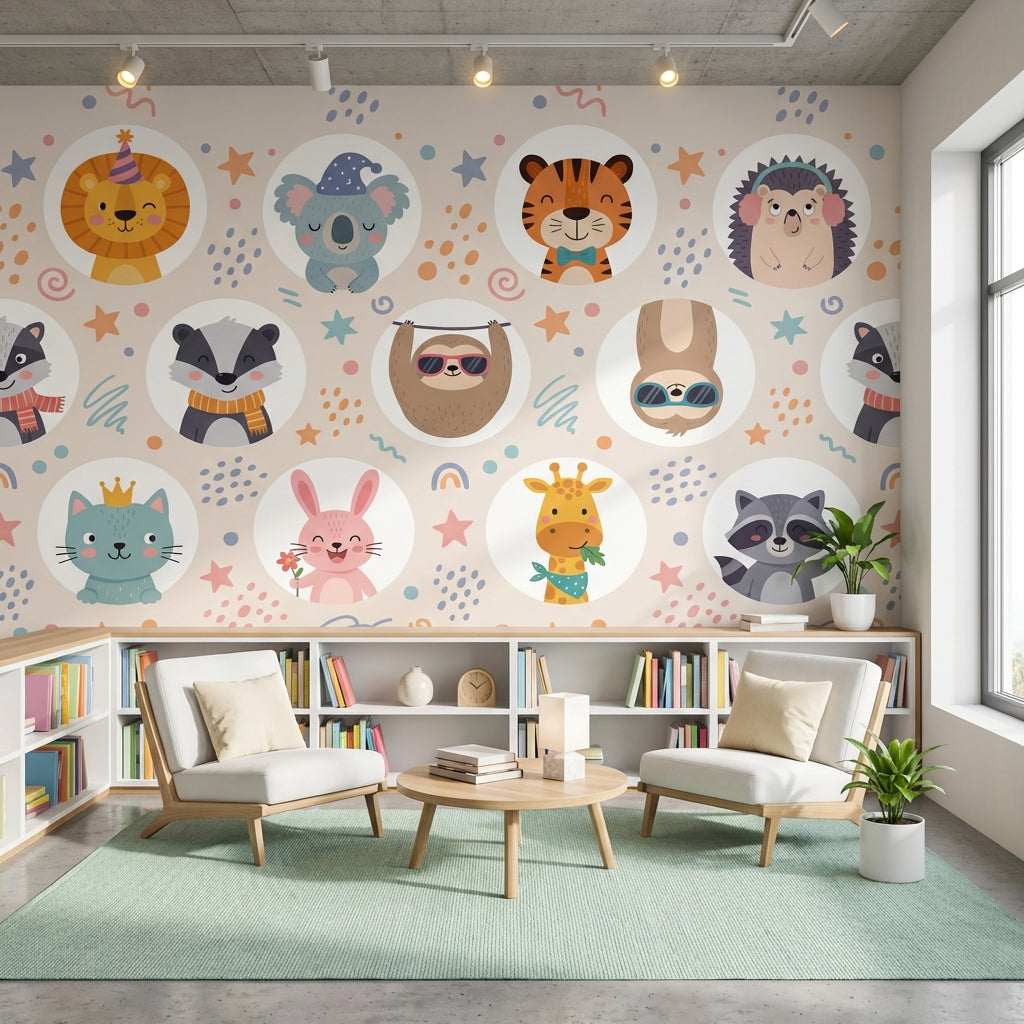 Cartoon Animals Wallpaper Playful Whimsical Wall Mural