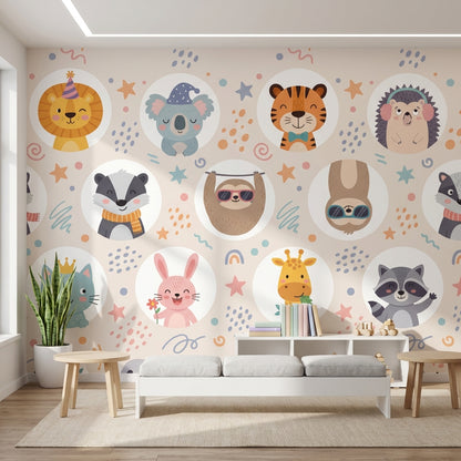Cartoon Animals Wallpaper Playful Whimsical Wall Mural