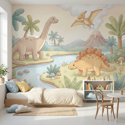 Dinosaurs Wallpaper Prehistoric Cartoon Wall Mural